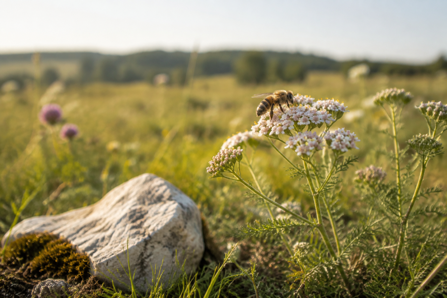 Biene auf einer Blüte in einer natürlichen Wiese