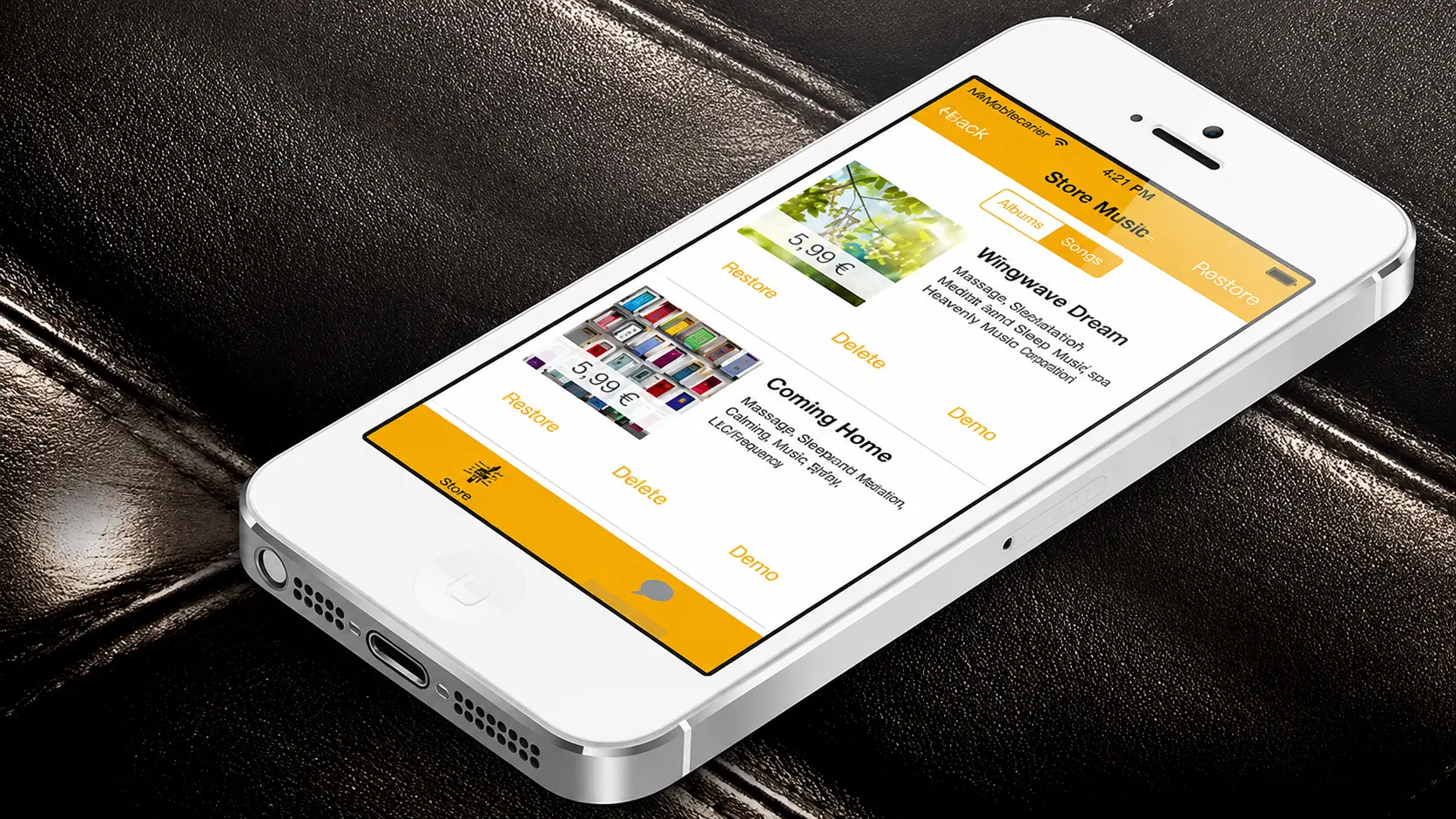 Screenshot der Wingwave-App mit verschiedenen Musikalben
